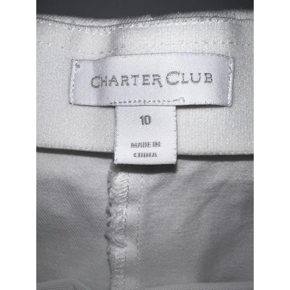 Charter Club Women's Size 10 White Pull On Stretch Crop Pants‎ Wide Comfort Band